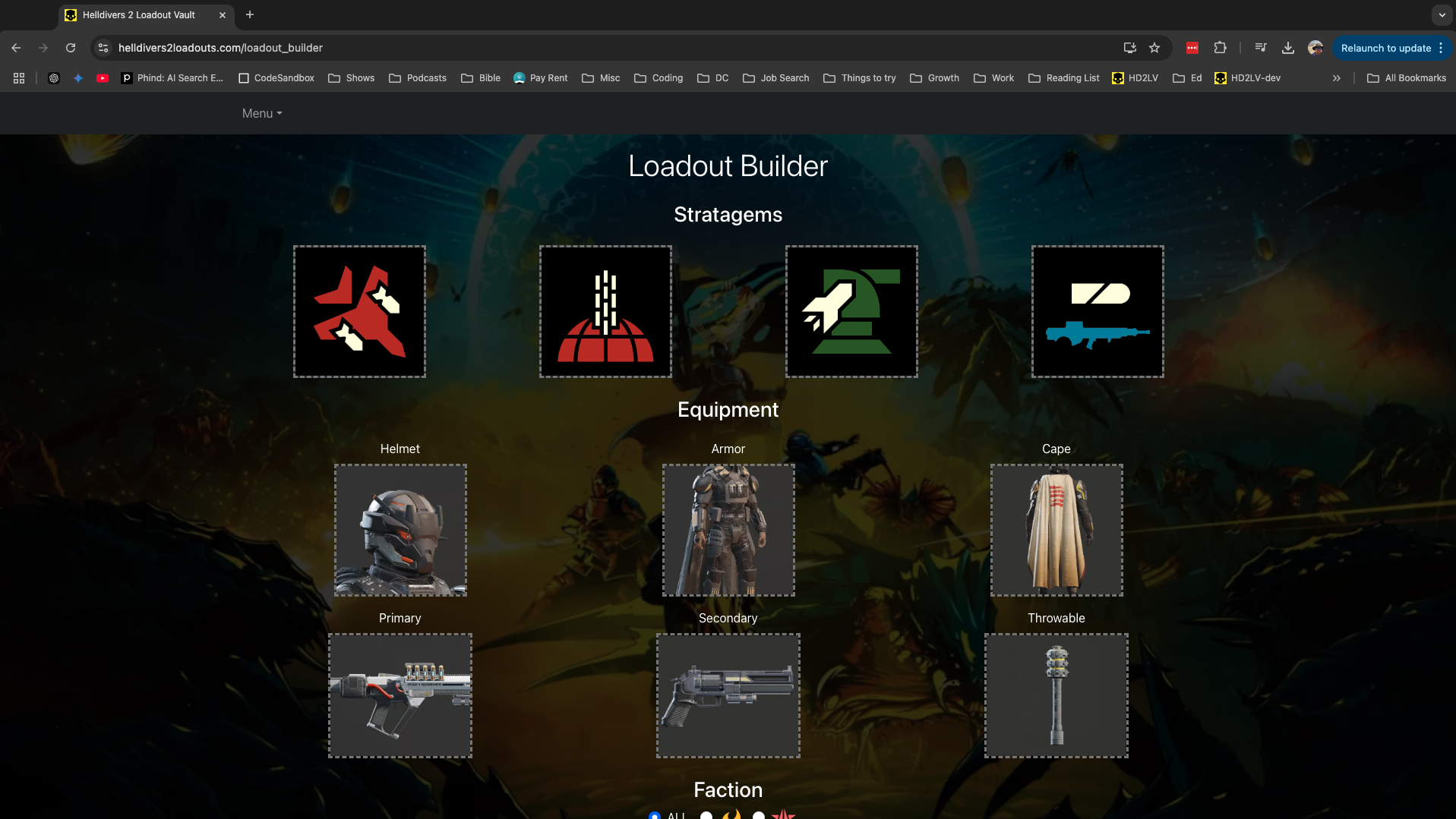 screenshot of Helldivers2Loadouts Website