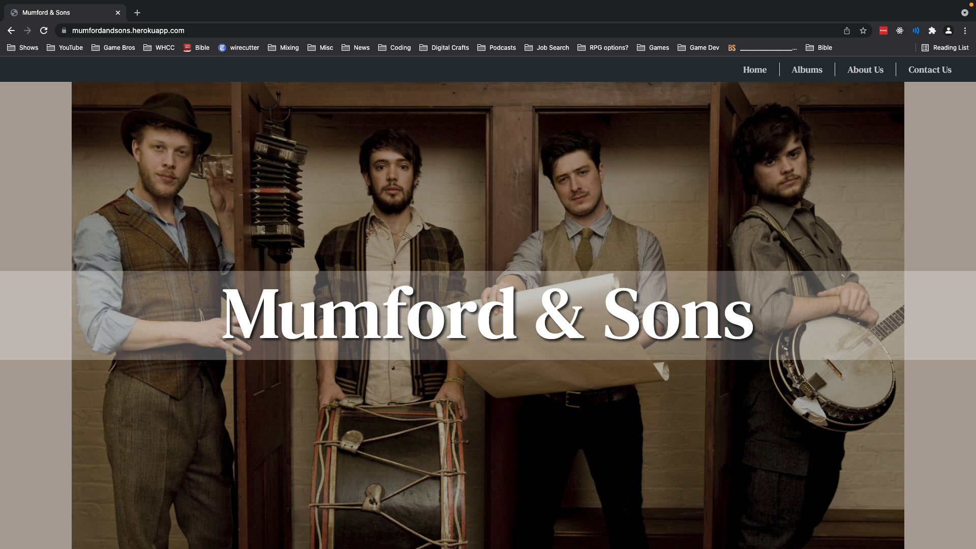 screenshot of Mumford & Sons Website