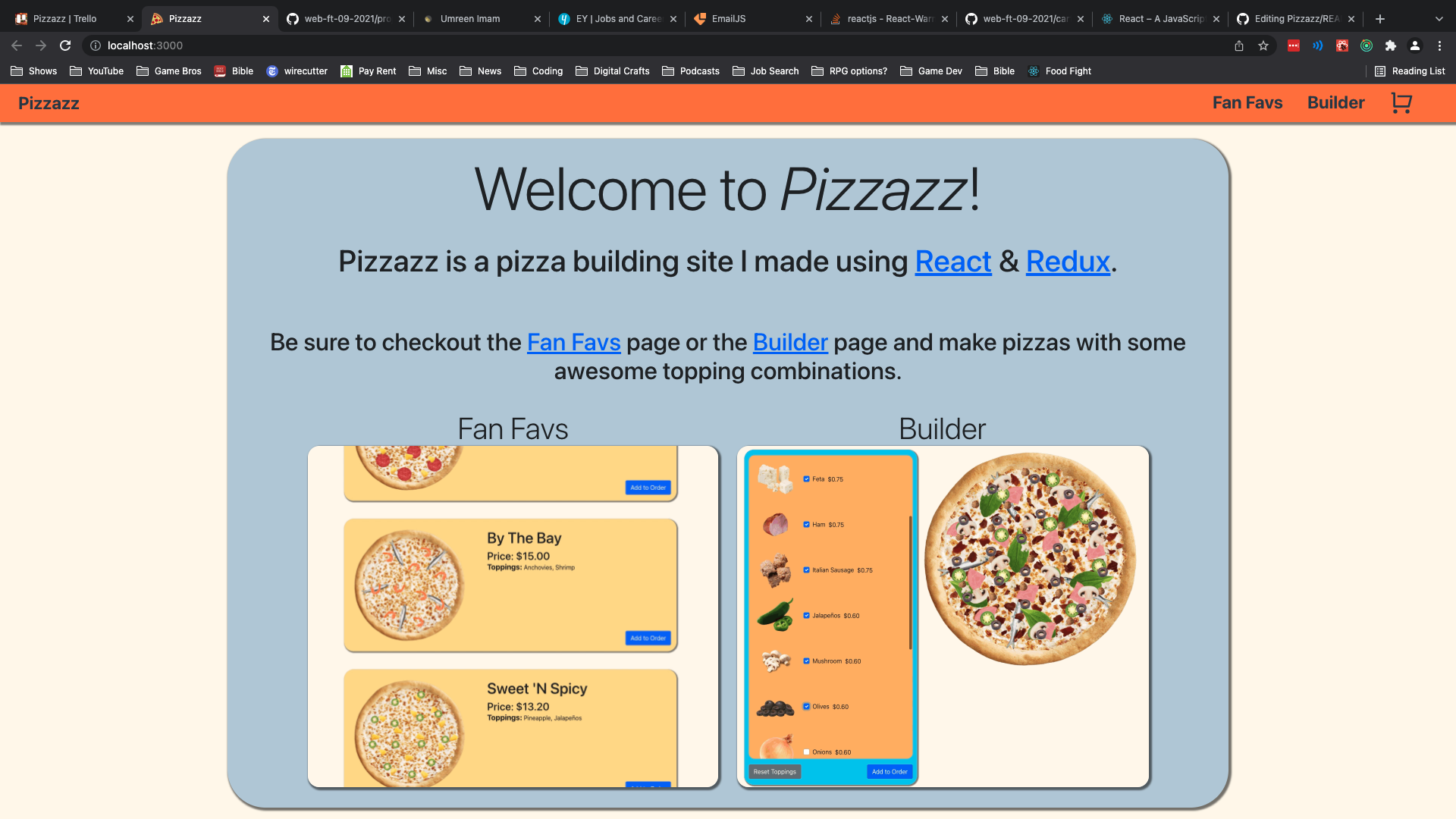 screenshot of Pizzazz Website